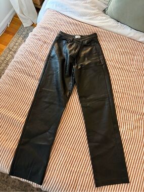 Aritzia Wilfred Black Faux Leather Straight-Leg Pants